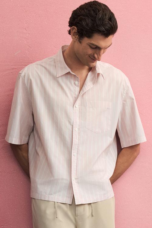 Regular fit boxy-style poplin shirt - pink striped