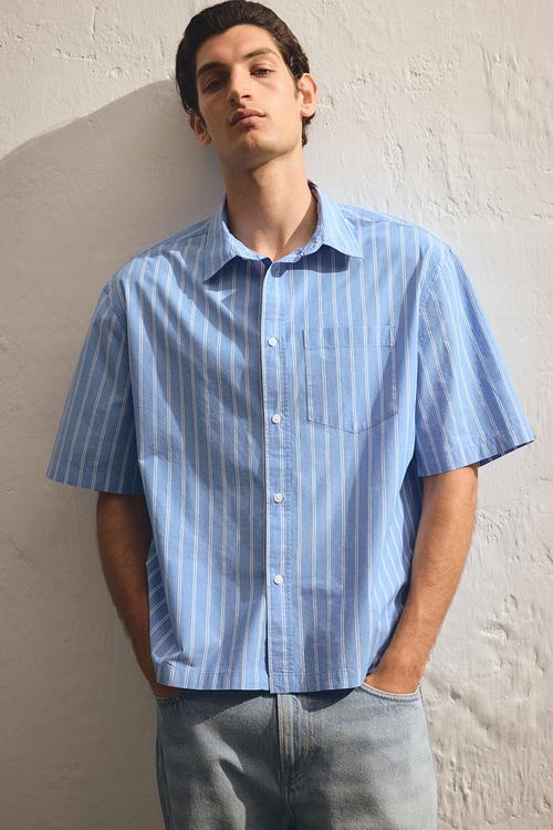 Regular fit boxy-style poplin shirt - light blue striped