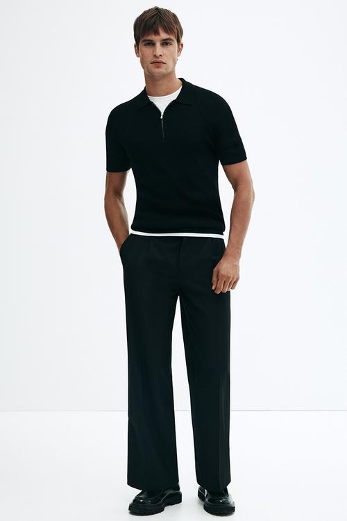 Slim fit zip-top polo shirt - black