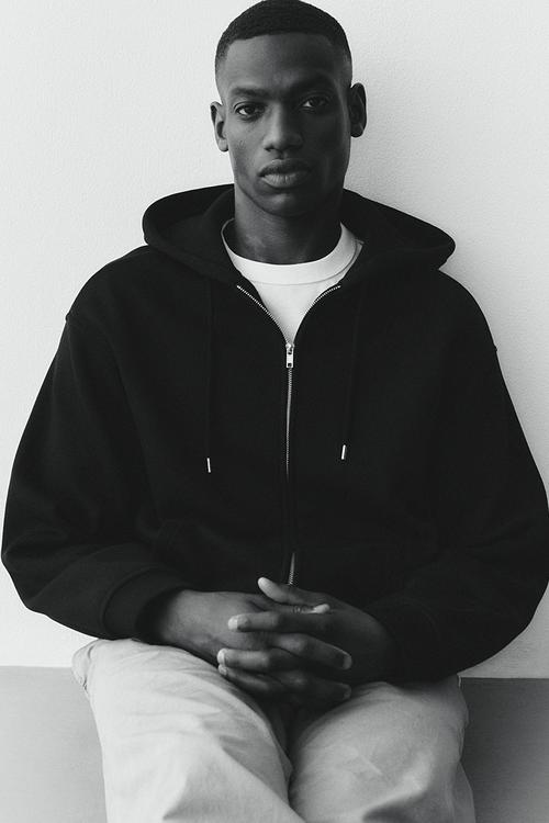 Loose  fit zip-through hoodie - black