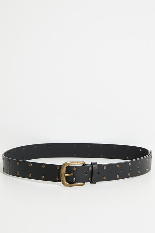 Brushed Gold Stud Detail Belt- black