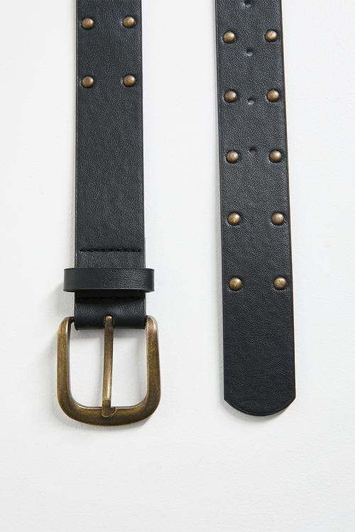 Brushed Gold Stud Detail Belt- black