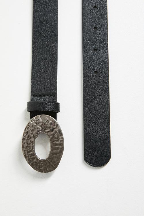 Hammered Metal Disco Buckle Distressed Belt- Black