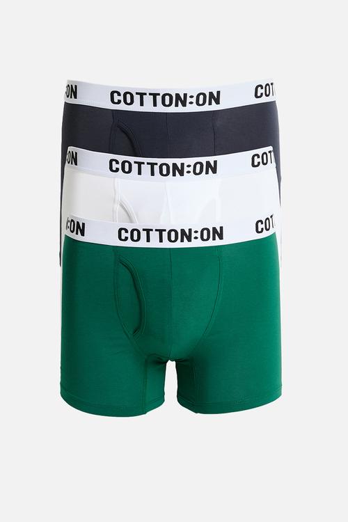 Mens Organic Cotton Trunks- 3 Pack - White/Navy/Emerald