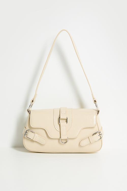 Buckle Detail Distressed Shoulder Bag - stone