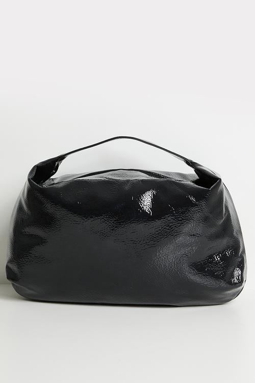 Textured Patent Slouchy Shoulder Bag - black