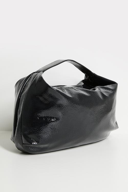 Textured Patent Slouchy Shoulder Bag - black
