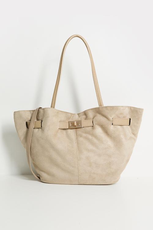 Faux Suede Hardware Detail Tote Bag - mink