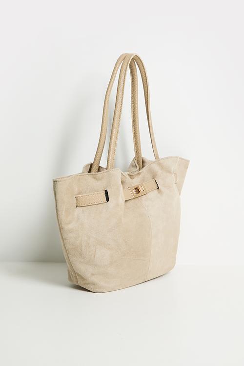 Faux Suede Hardware Detail Tote Bag - mink