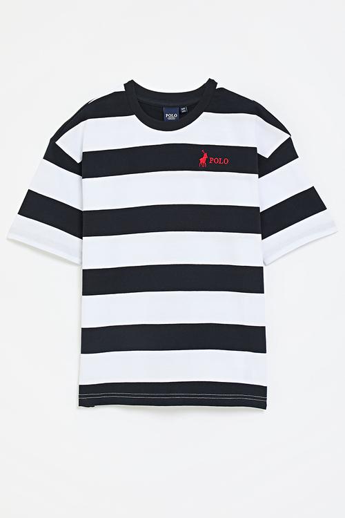 Girls jade ss striped tee - navy & white 