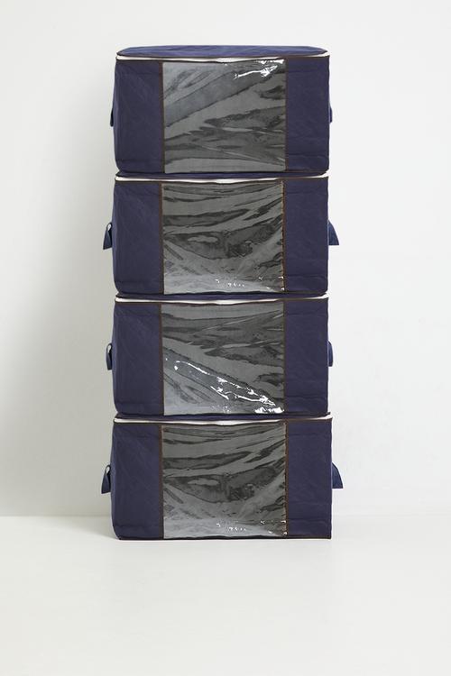 Extra Large Heavy Duty Foldable Storage Bags Set of 4 Navy