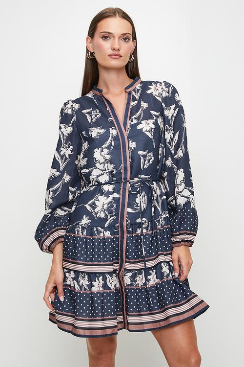 Navy paisley short dress - navy floral