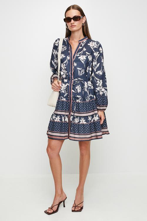 Navy paisley short dress - navy floral