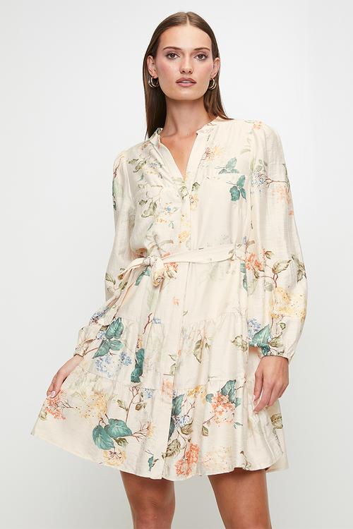 Floral tiered short dress - cream floral