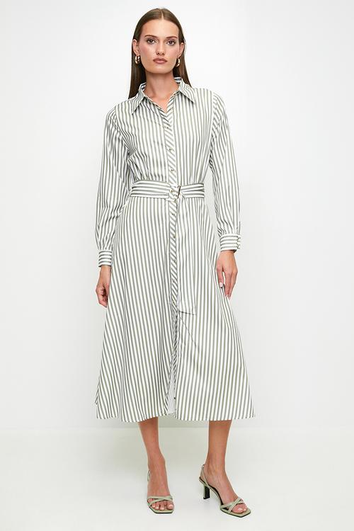 Stripe midi shirtdress - green