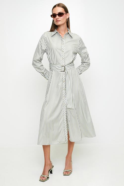 Stripe midi shirtdress - green
