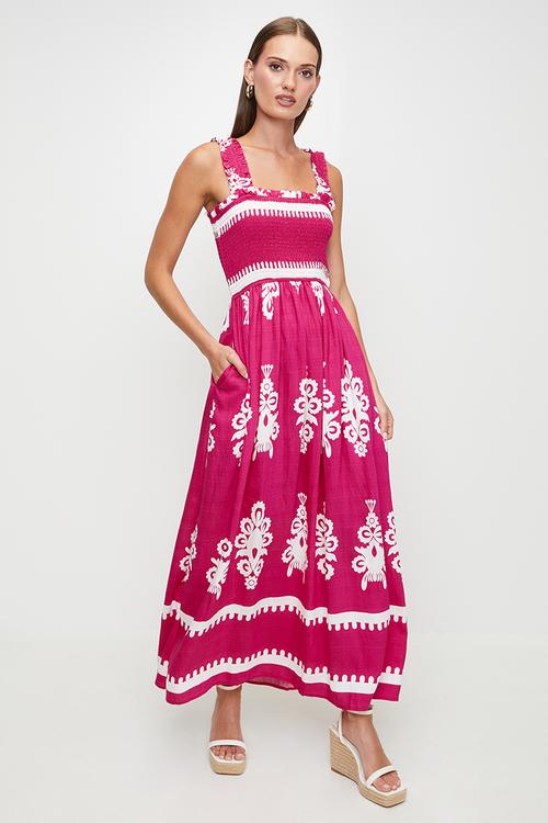 Pink paisley maxi dress - pink