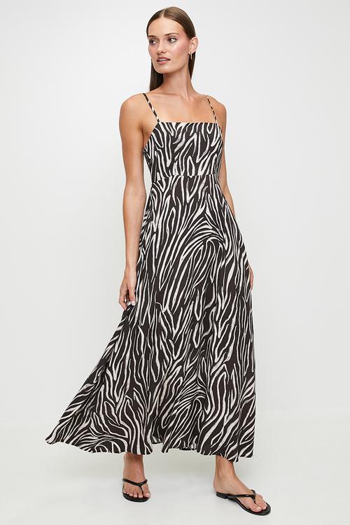 Zebra printed maxi dress - black