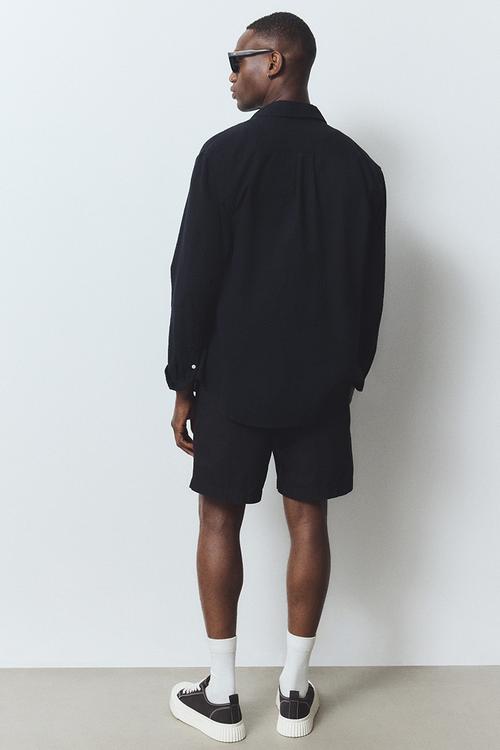 Regular fit canvas shorts - black
