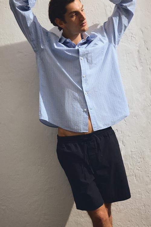 Regular fit canvas shorts - navy blue 