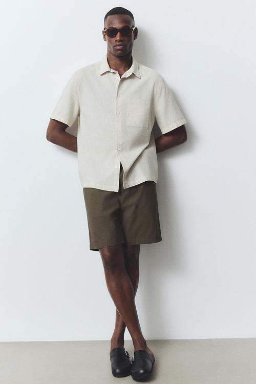 Regular fit canvas shorts - khaki green