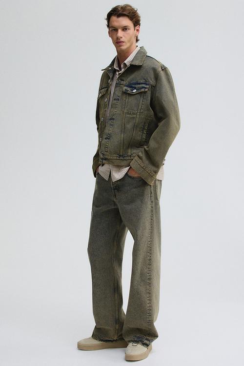 Loose straight jeans - denim green-blue