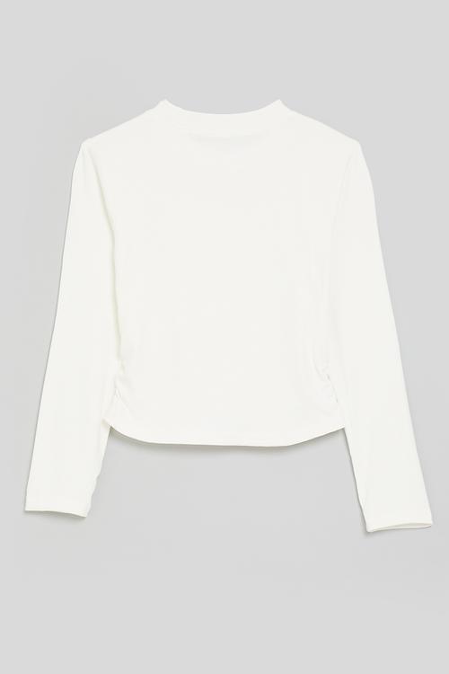 Long sleeve tee with bow placement print - white