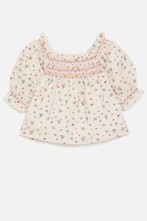 Floral multi smocked blouse - seashell white