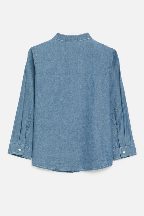 Chinese collar chambray denim shirt - blue