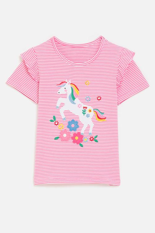 Embroidered pony tee with applique details - pink stripes
