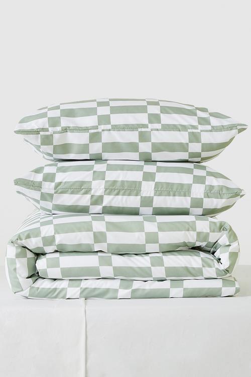 Block Geo Super Soft Duvet Cover Set Sage