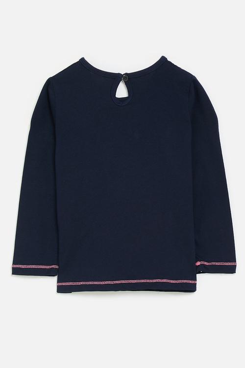 Rainbow applique and embroidery tee with keyhole - navy
