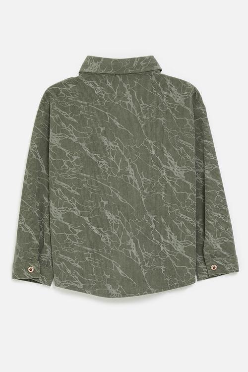 Corduroy collared shirt with abstract pattern - army green