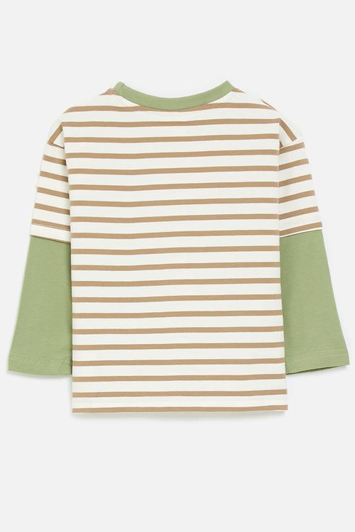Twofer tee with pocket squirrel - green/light brown stripe