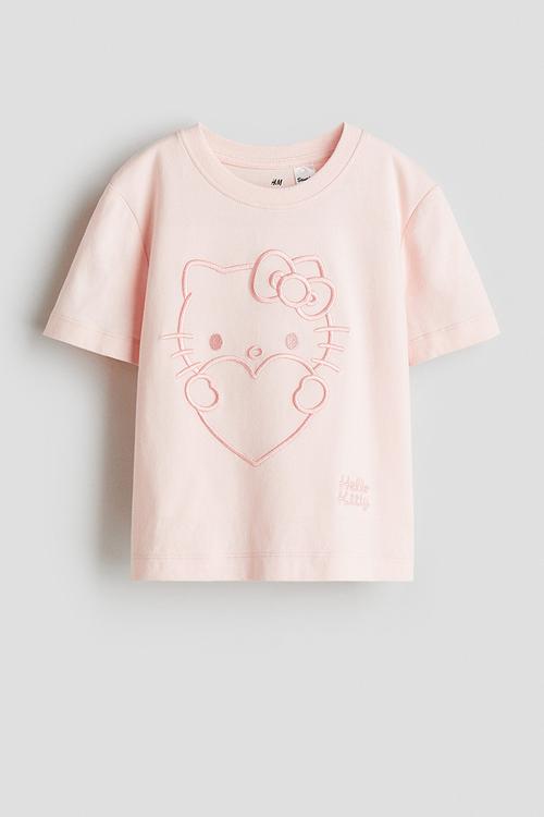 Print-motif cotton t-shirt - light pink hello kitty