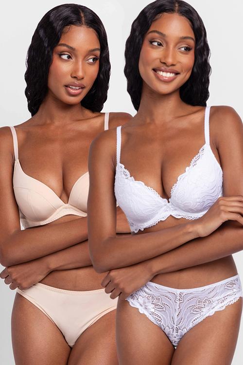 Angie 2 pack push up plunge - white & beige