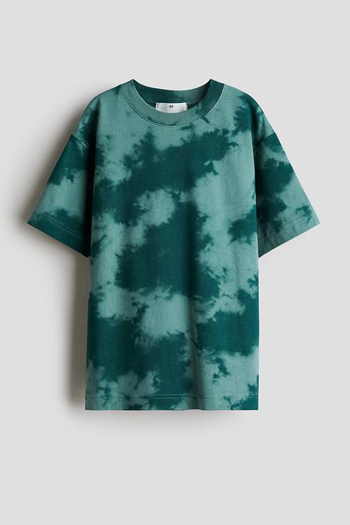 Printed cotton t-shirt - green tie-dye 