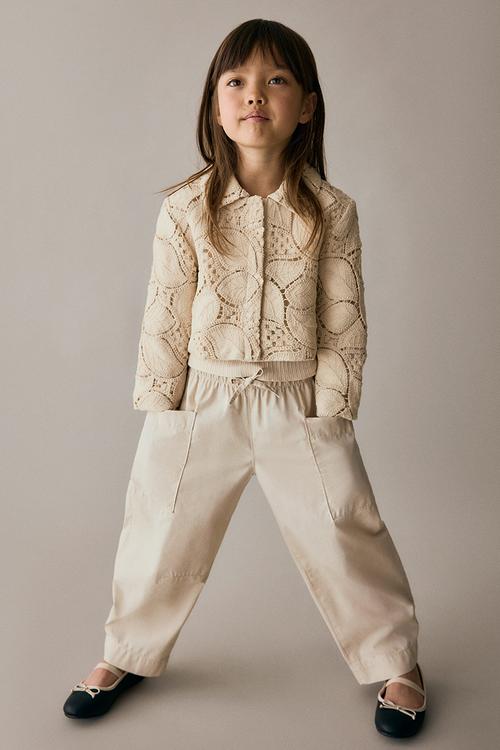 Barrel-leg cotton trousers - light beige