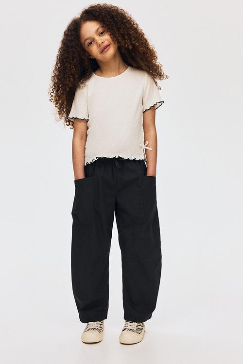 Barrel-leg cotton trousers - dark grey