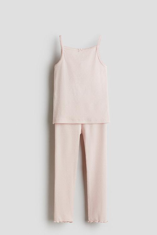 Ribbed cotton pyjamas - light pink spotted