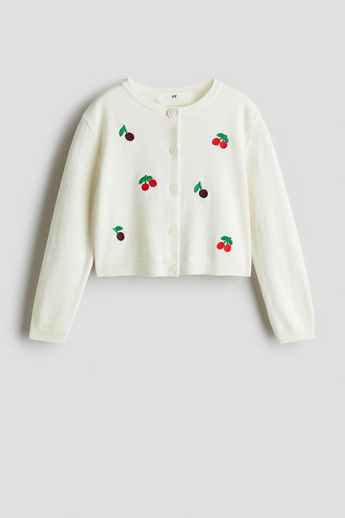 Embroidery-detail cotton cardigan - white cherries