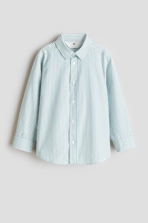 Cotton shirt - green & white striped