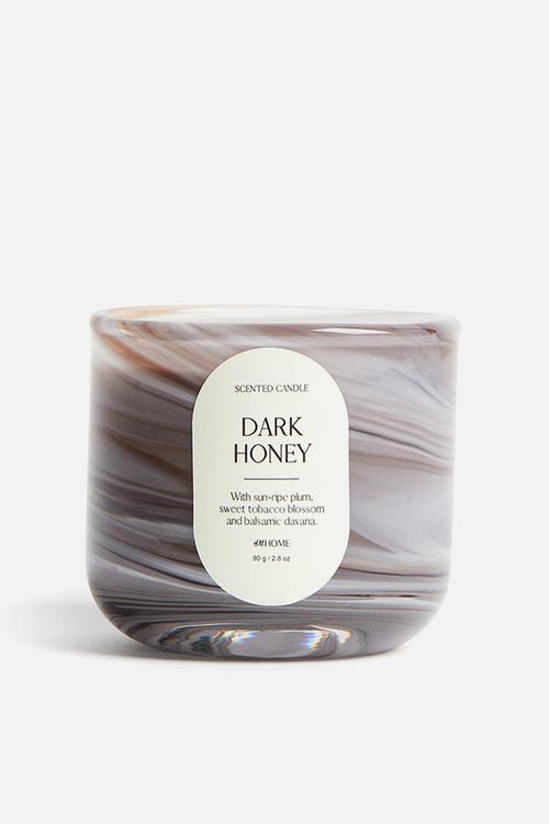 Scented candle in glass holder - dark honey