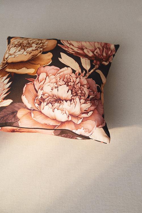 Patterned cushion cover - dark brown/floral 