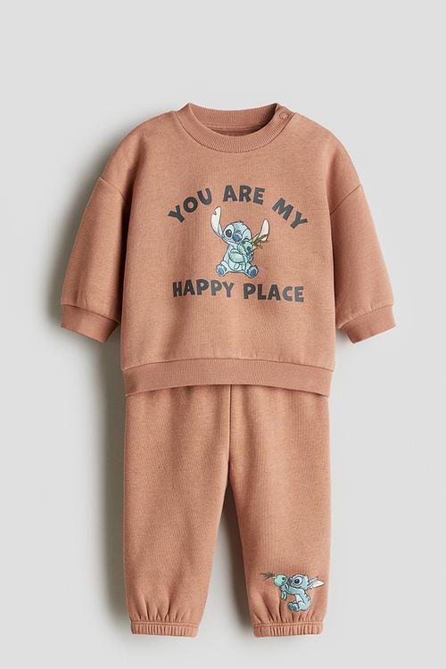 2-Piece printed sweatshirt set - light brown/lilo & stitch