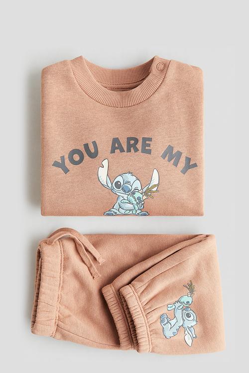2-Piece printed sweatshirt set - light brown/lilo & stitch