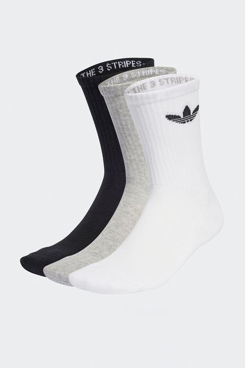 Trefoil Cushion Crew Socks 3 Pairs - White / Med Grey Heather / Black