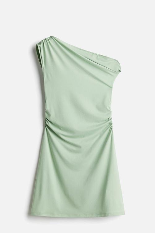 Twist-detail one-shoulder dress - light mint green