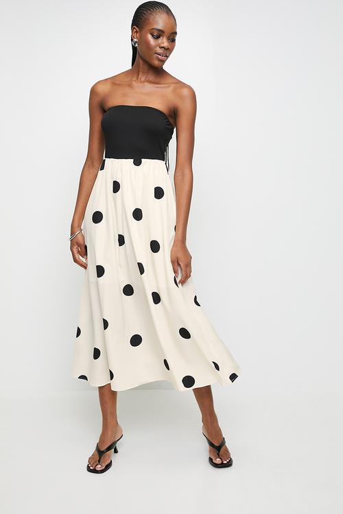 Spot fabric combo dress - black