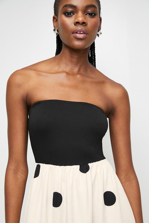 Spot fabric combo dress - black